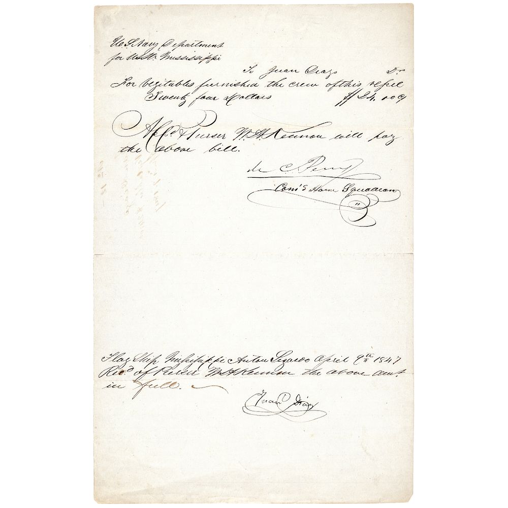 Appraisal: Commodore MATTHEW C PERRY Signed Manuscript Document to San Diego