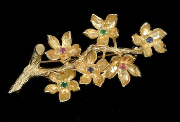 Appraisal: Yellow Gold Floral Brooch with Gemstones k yellow gold brooch