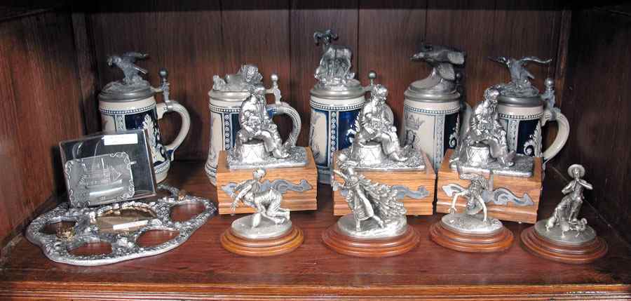 Appraisal: MICHAEL RICKER PEWTER MUSIC BOXES STEINS Approx pieces to include