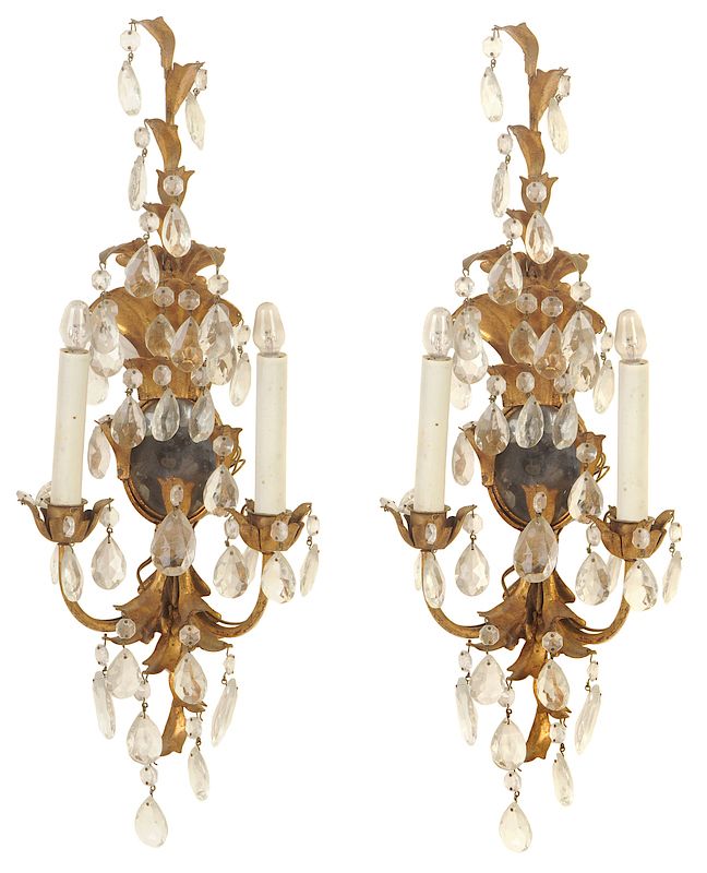 Appraisal: Pair Louis XVI Style Gilt Metal Wall Lights th century