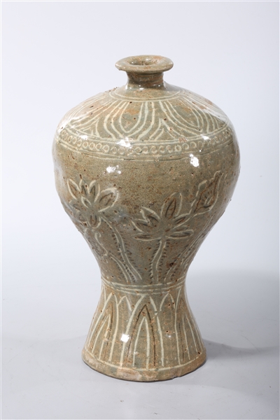 Appraisal: Korean celadon crackel glazed vase with floral design x approx