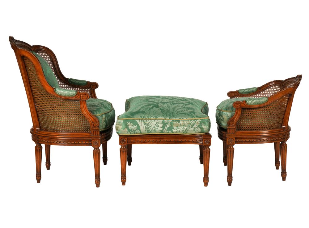 Appraisal: LOUIS XVI-STYLE CANED DUCHESSE BRISEEin three parts the cushions covered