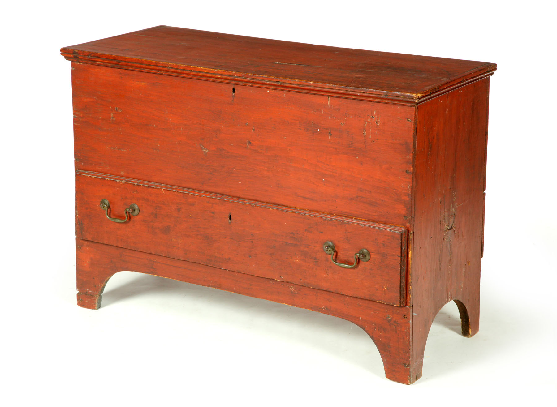 Appraisal: DIMINUTIVE MULE CHEST American early th century pine Chest over