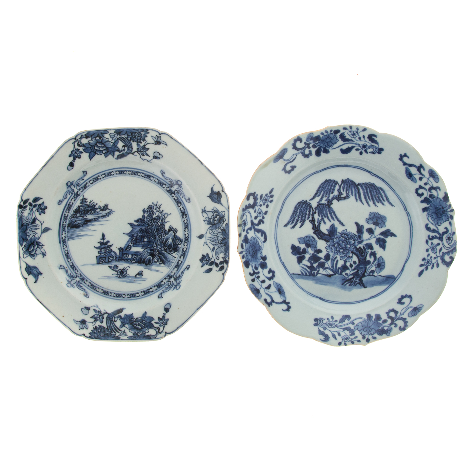 Appraisal: TWO CHINESE EXPORT BLUE WHITE PLATES Mid- th century scalloped