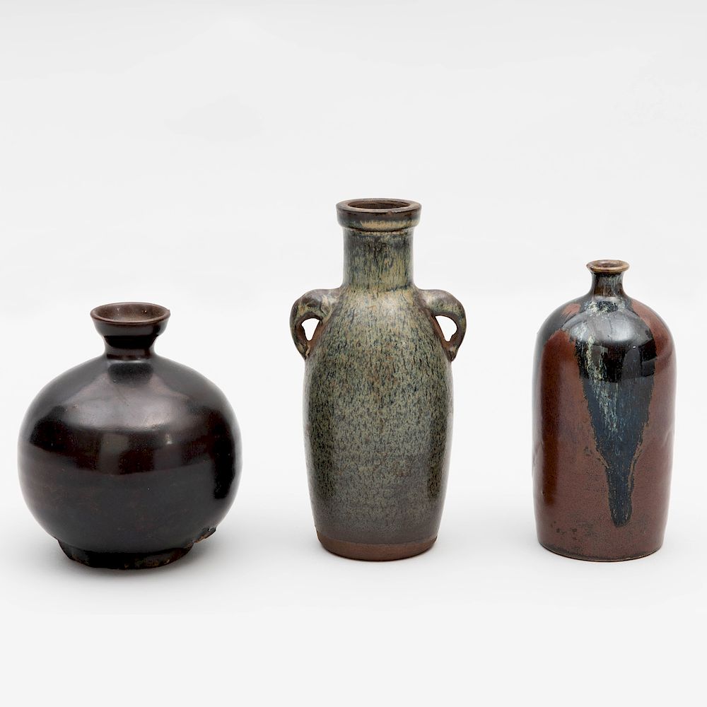 Appraisal: Three Small Asian Brown Glazed Stoneware Vessels Comprising an ovoid