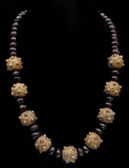 Appraisal: ISLAMIC-STYLE GRANULATED AND STONE BEAD NECKLACE in Provenance Property from