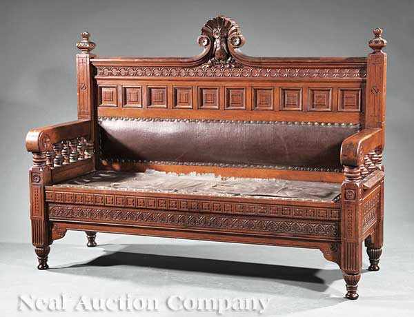 Appraisal: An American Renaissance Carved Oak Bench probably Allen and Brother