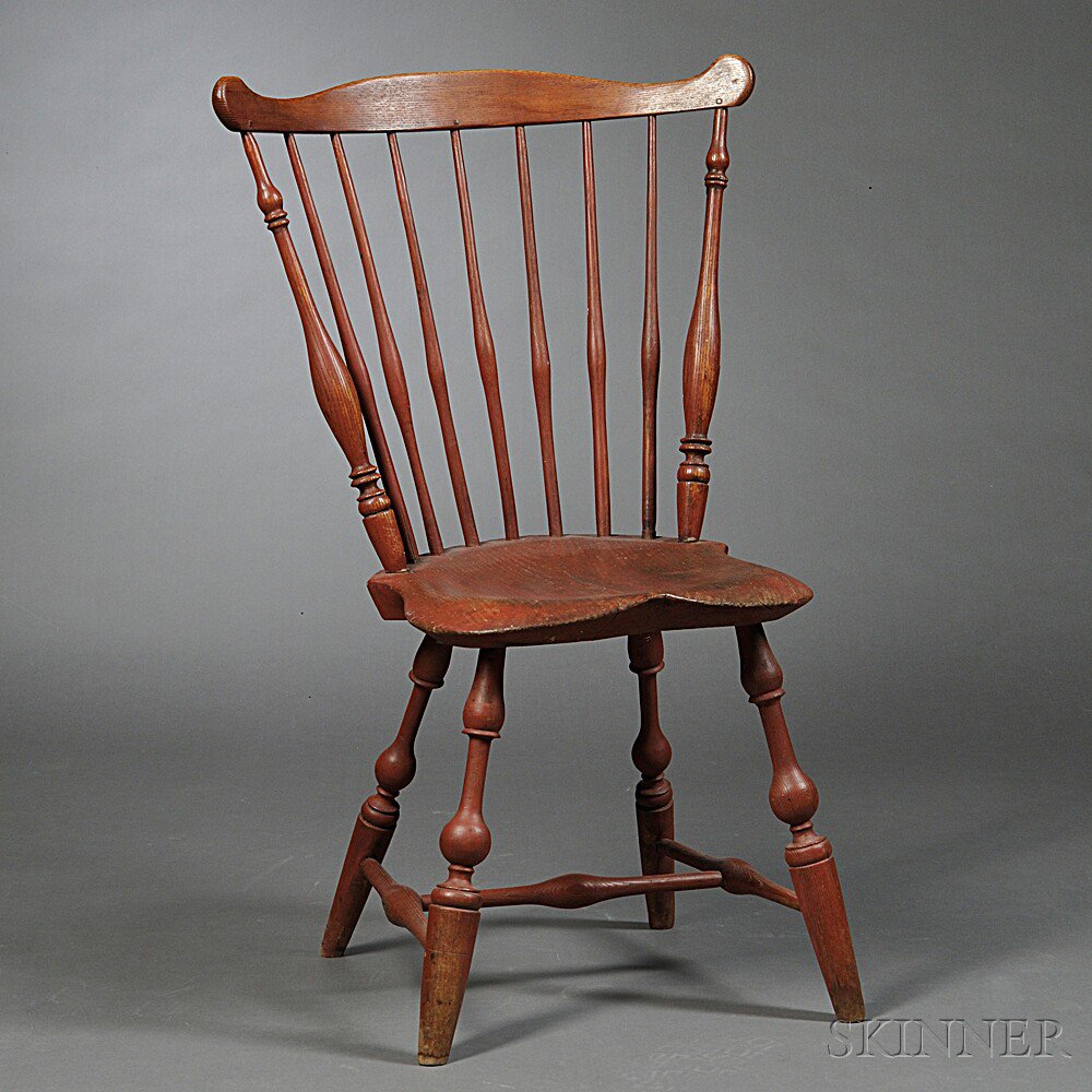 Appraisal: Red-painted Fan-back Windsor Side Chair New England c with vase