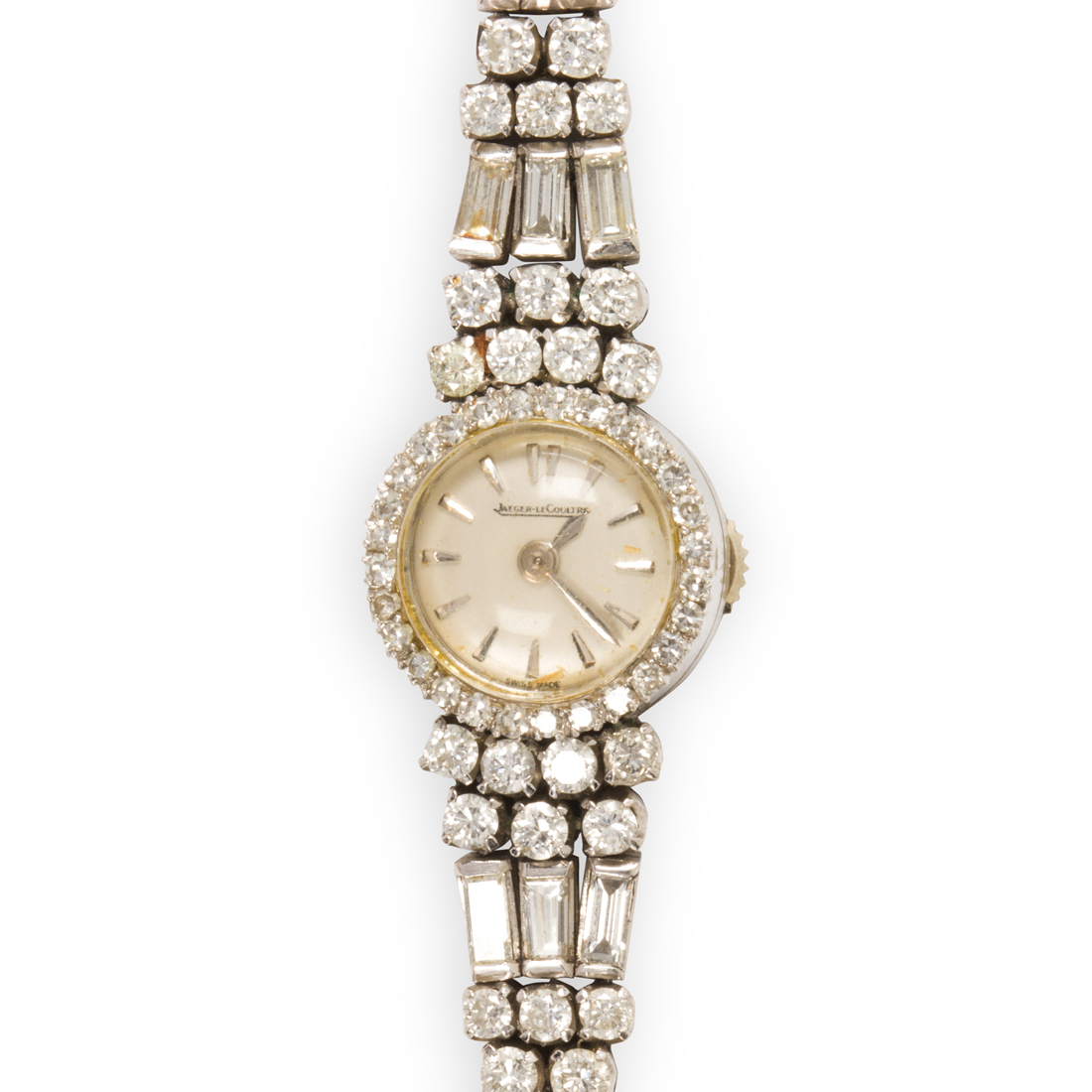 Appraisal: A DIAMOND AND FOURTEEN KARAT WHITE GOLD DRESS WATCH JAEGER