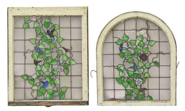 Appraisal: Architectural stained and leaded glass window early th c in