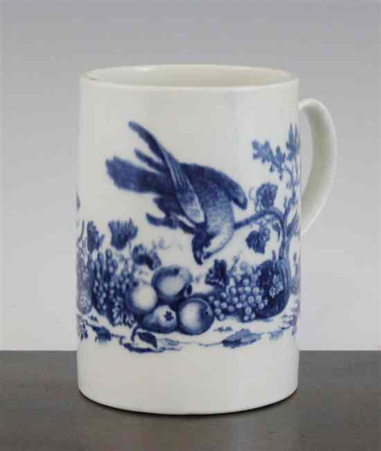 Appraisal: A Caughley 'Parrot Pecking Fruit' quart mug c transfer printed