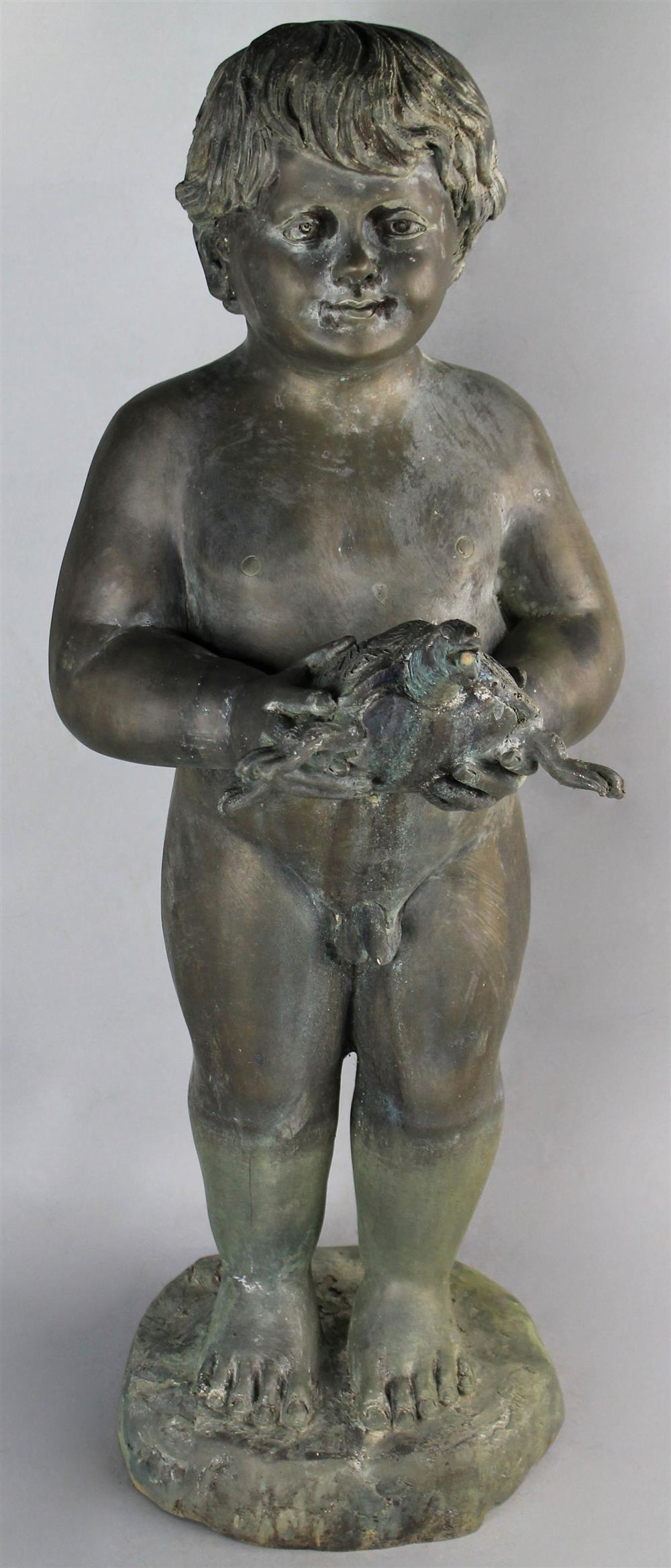 Appraisal: GARDEN FOUNTAIN LEAD FIGURE OF A BOY HOLDING A TURTLE