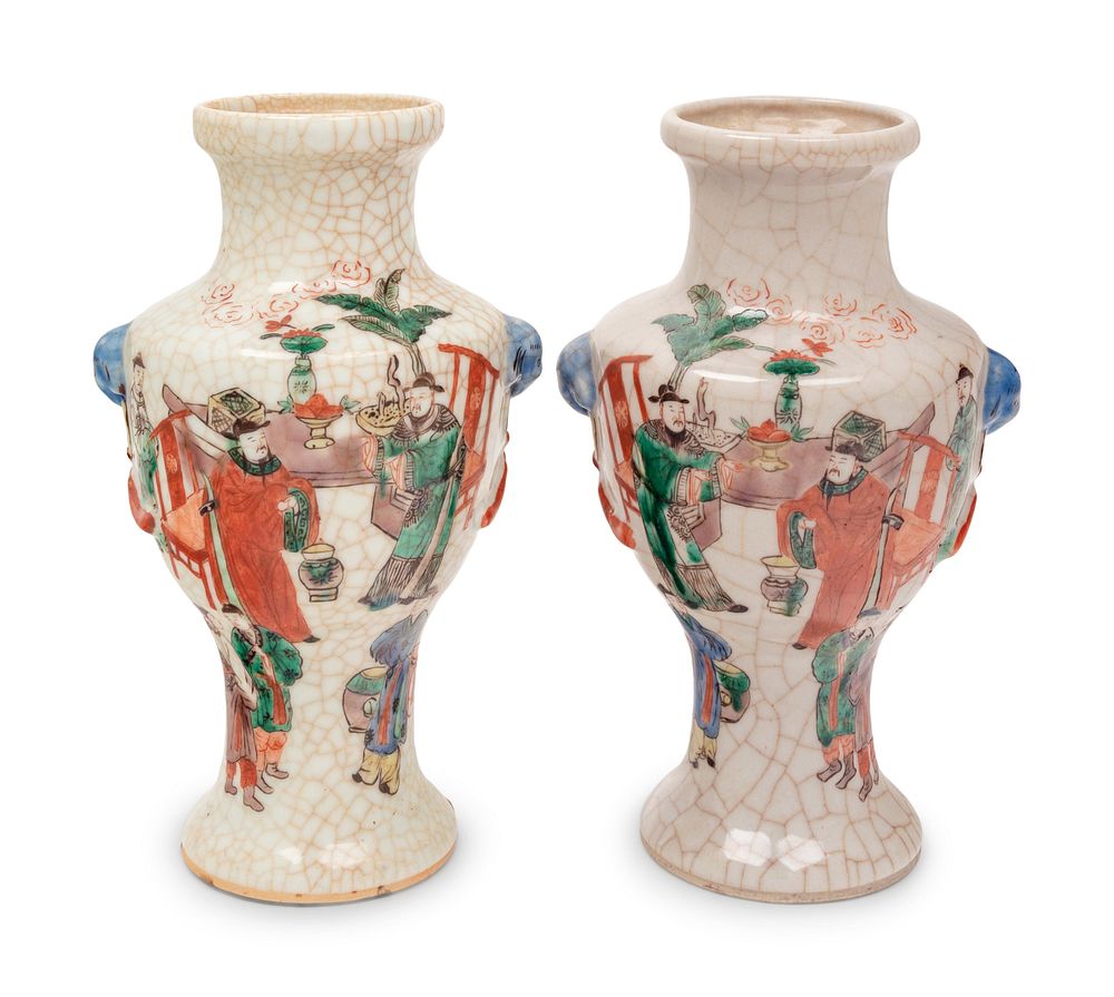 Appraisal: A Pair of Chinese Enamel on Crackle Glazed Porcelain Vases