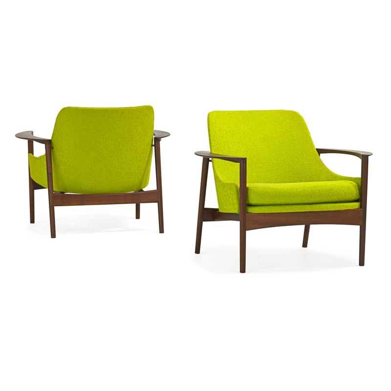 Appraisal: IB KOFOD-LARSEN SELIG Pair of lounge chairs Condition Report Older