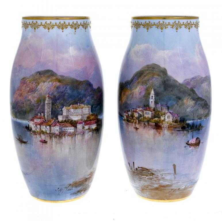 Appraisal: A PAIR OF ROYAL DOULTON VASES painted by J H