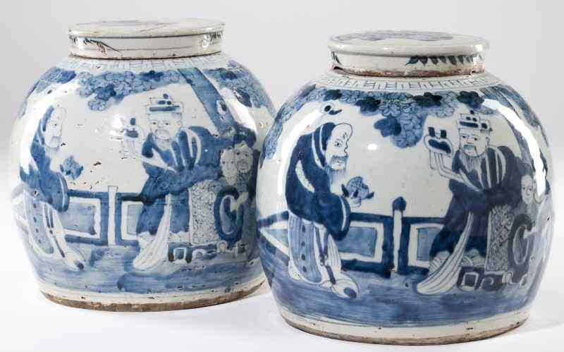 Appraisal: Pair of Chinese Lidded Ginger Jars th century likely produced