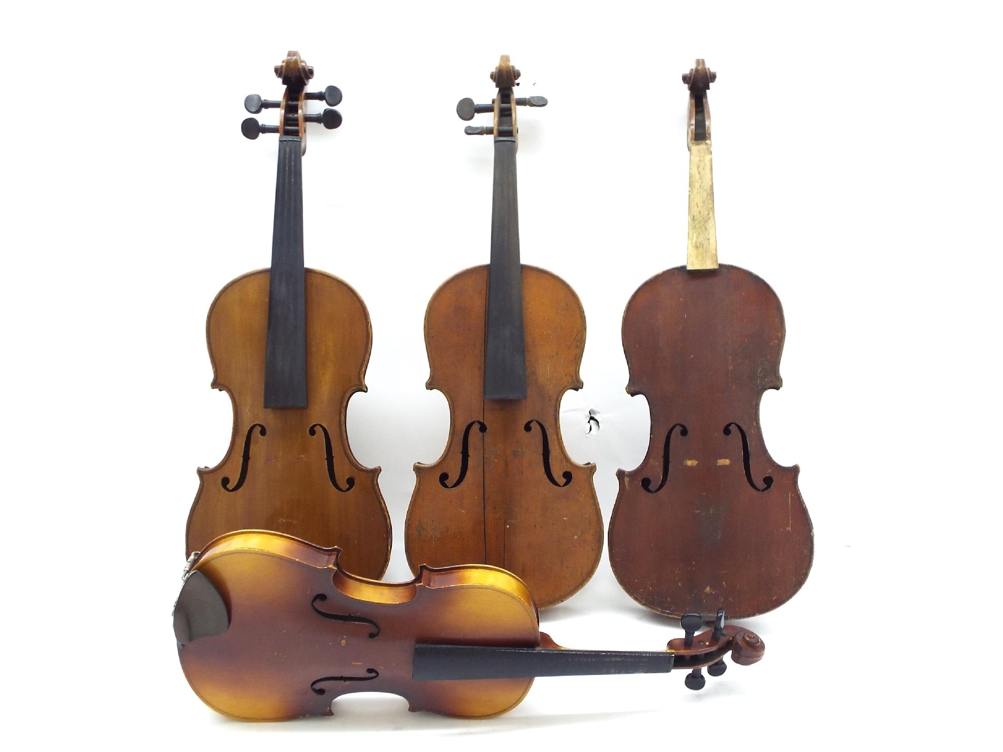 Appraisal: Three early th century three-quarter size violins also a child's