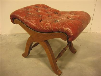 Appraisal: X' framed stool th century with faux button leather upholstery