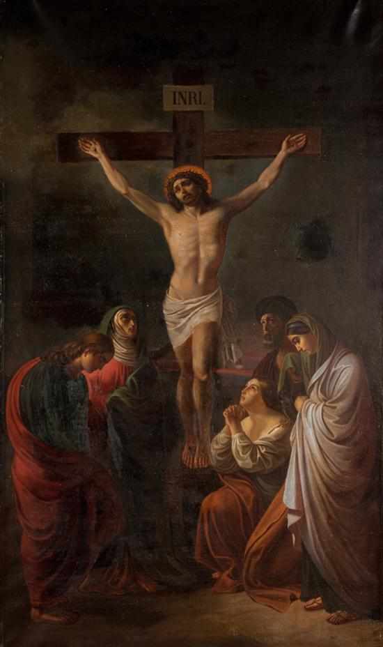 Appraisal: American School late th century Crucifixion oil on canvas initialed