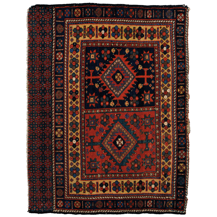 Appraisal: Turkoman rug colorful and tightly woven geometric patterns x very