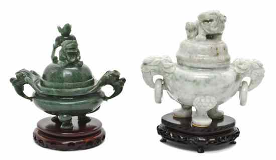 Appraisal: Two Chinese Carved Hardstone Censers each having a fu dog