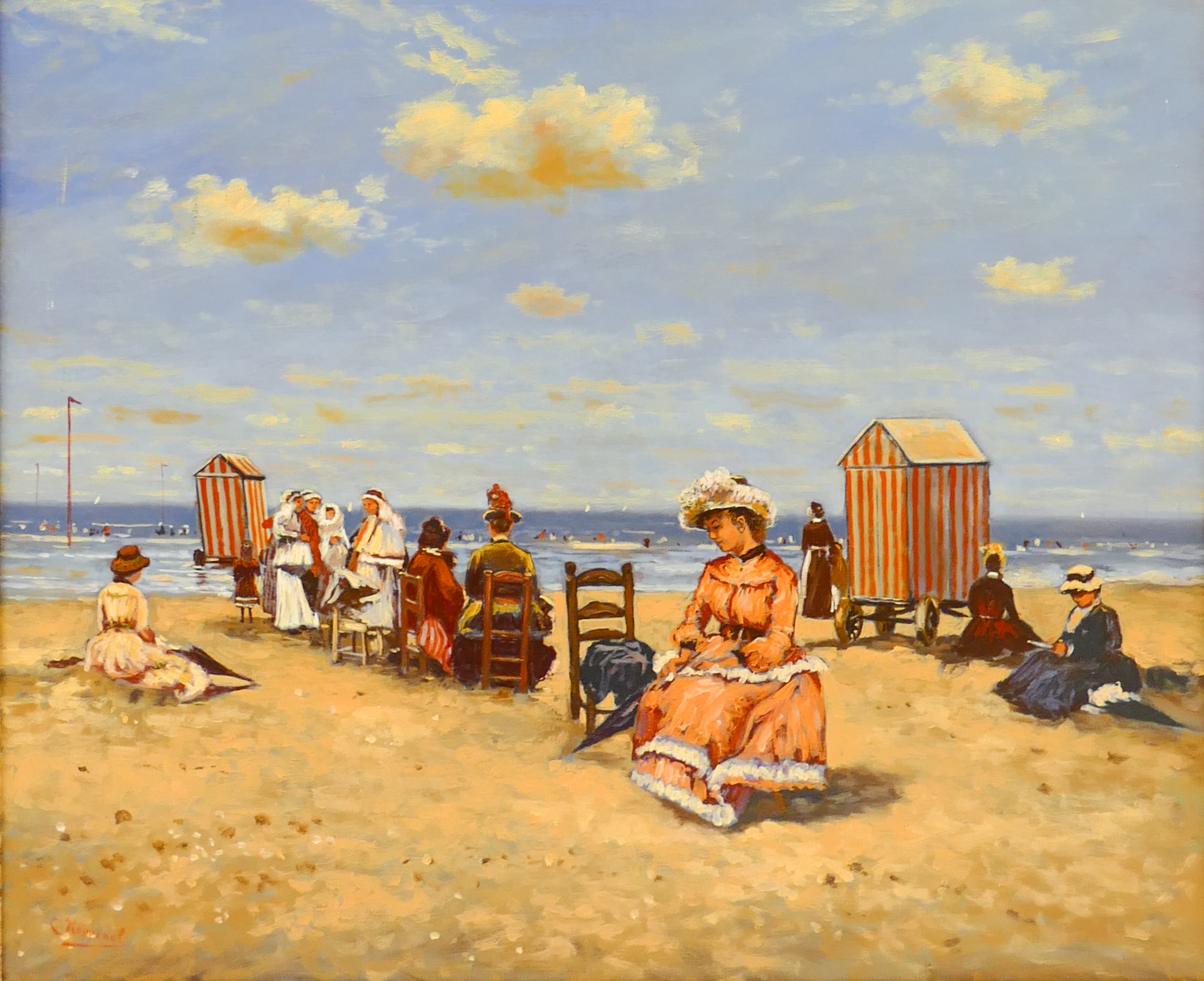 Appraisal: Cornelis Koppenol - Netherlands 'Seaside Resort' Oil on Panel Image