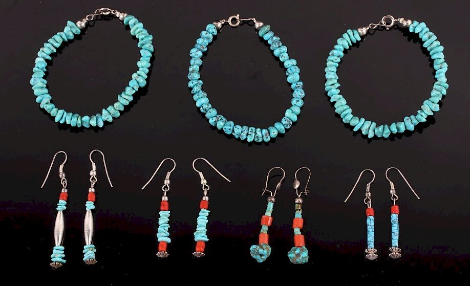 Appraisal: Collection of Silver Turquoise Earrings Bracelet Included in this lot