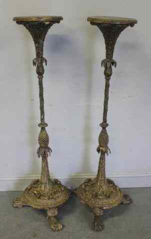 Appraisal: Pair of Patinated Wood Gesso Torchieres As is Fine quality