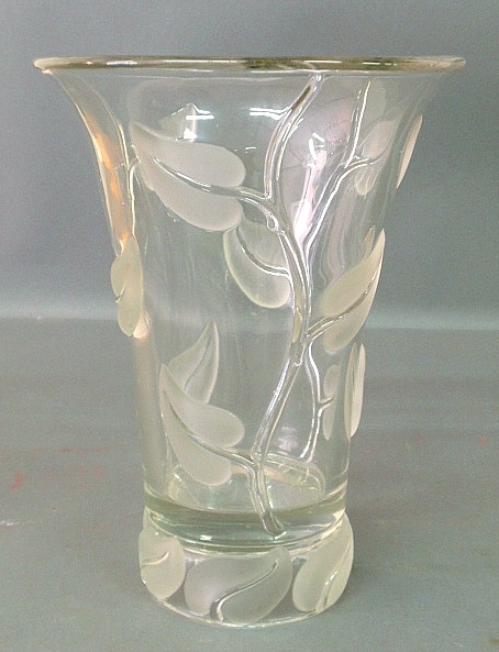 Appraisal: - Art Nouveau style glass vase with frosted leafy vine