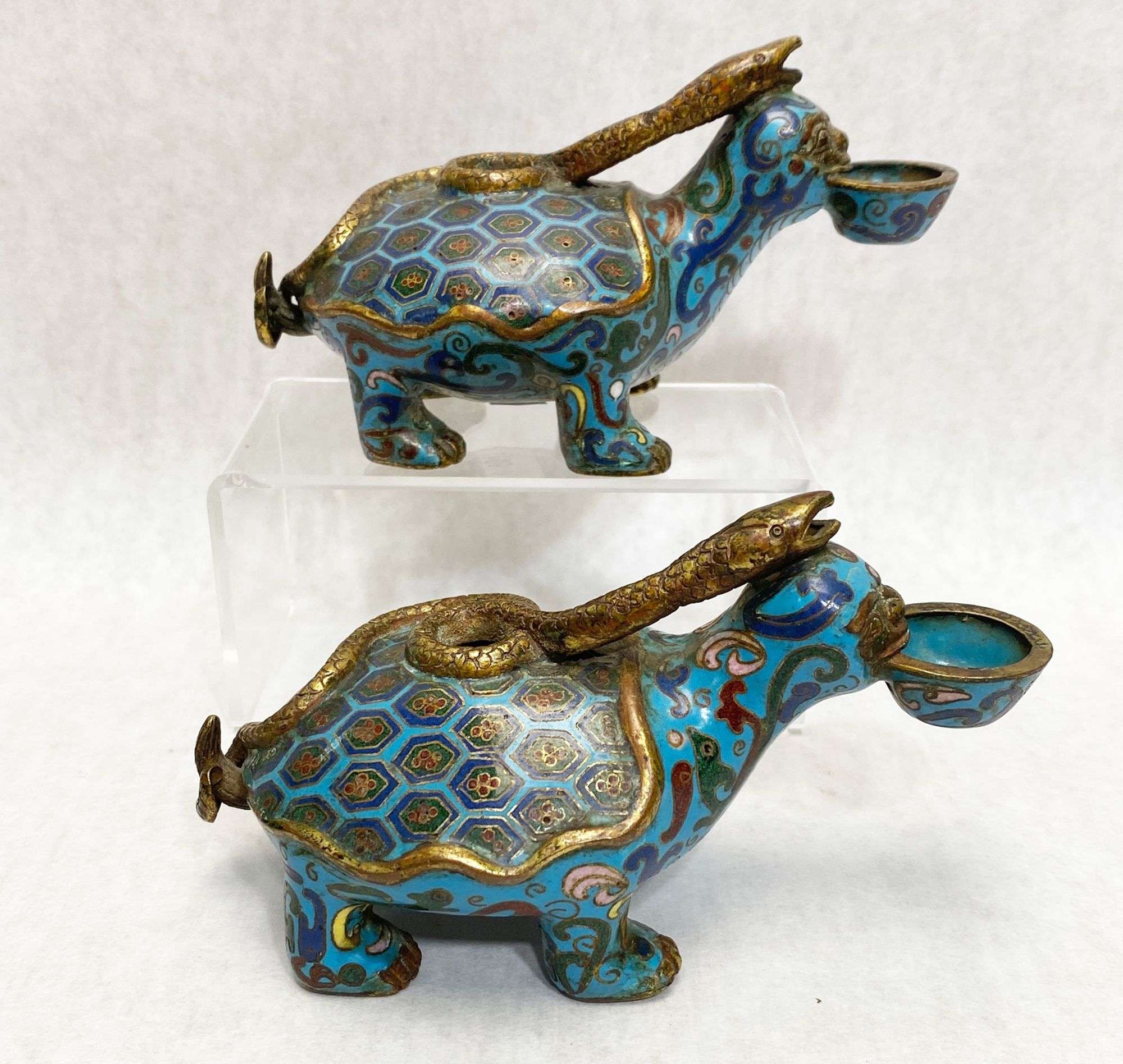 Appraisal: Pair Chinese Cloisonne Xuanwu Water Droppers tall long Condition Good