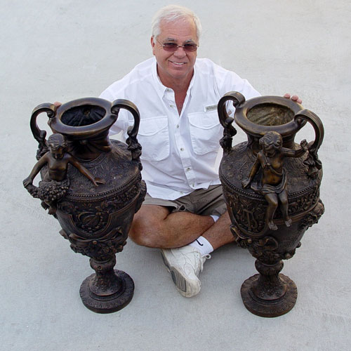 Appraisal: ORNATE PAIR OF ART BRONZE URNS Measure '' high x