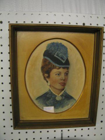 Appraisal: Painting of a Lady in Blue Bonnet