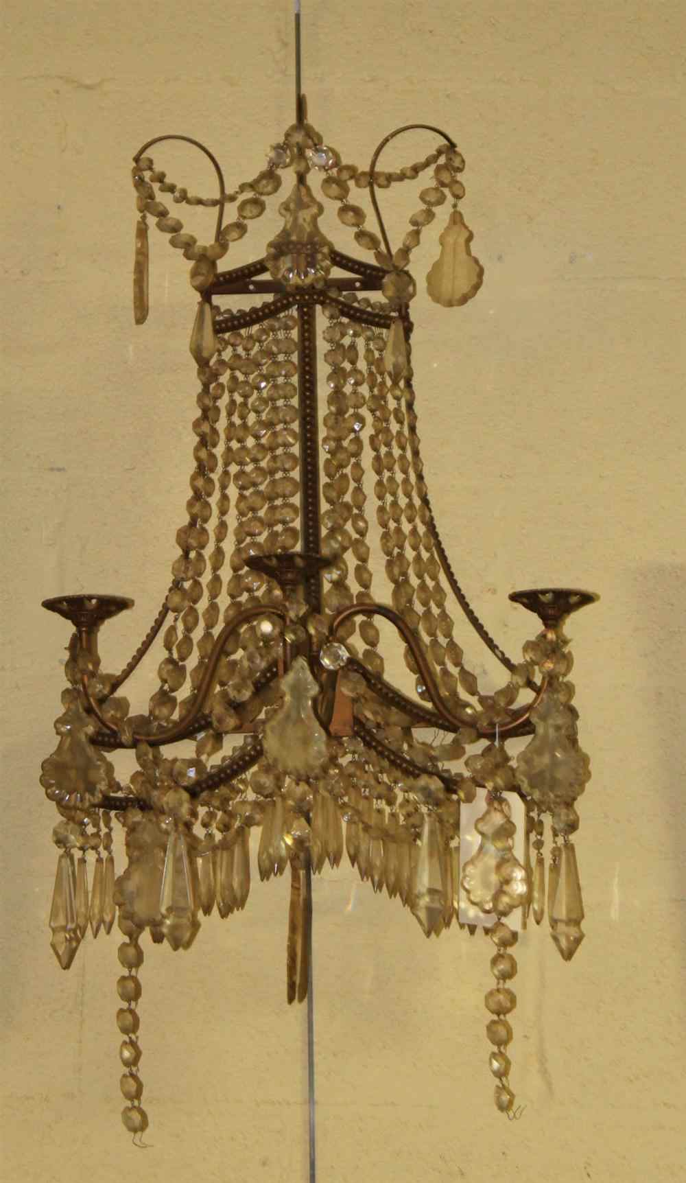 Appraisal: PAIR OF ELABORATE GLASS THREE-LIGHT SCONCES