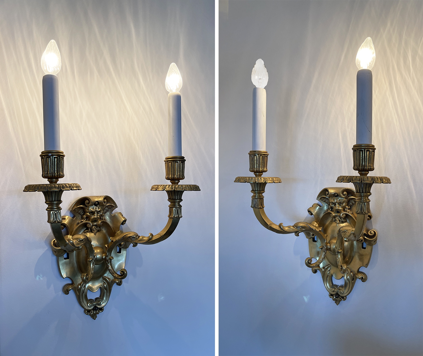 Appraisal: PAIR OF ELECTRIFIED DORE BRONZE WALL SCONCES Pair of dore