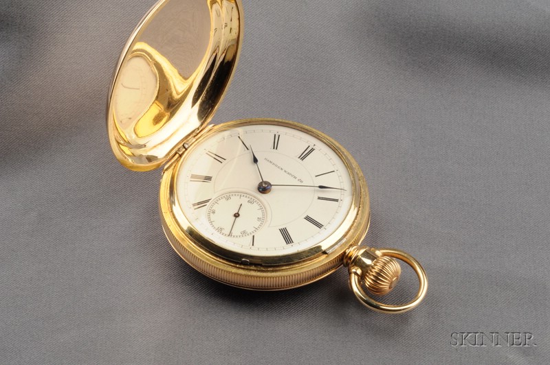 Appraisal: Gold Plated Hunting Case Pocket Watch Hampden Watch Co the