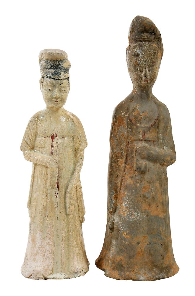 Appraisal: Two Chinese Pottery Tomb Figures probably Tang dynasty court ladies