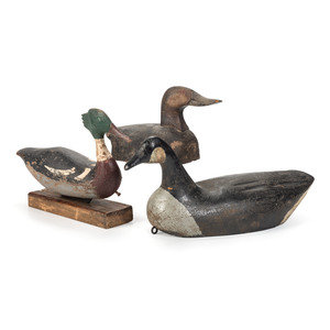 Appraisal: Three Carved and Painted Wooden Duck Decoys Early th Century