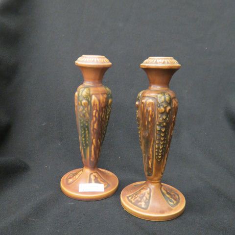 Appraisal: Roseville Florentine Art Pottery Candlesticks brown excellent