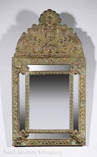 Appraisal: A Small Antique Queen Anne-Style Stamped Brass Looking Glass arched