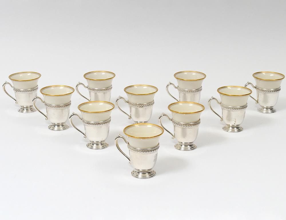 Appraisal: SET OF TEN STERLING SILVER DEMITASSE CUP HOLDERS American Maker