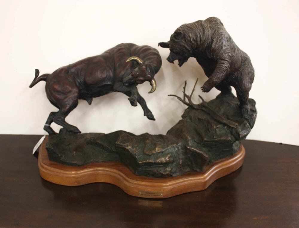 Appraisal: LORENZO GHIGLIERI Oregon born bronze sculpture Relentless Bull Bear artist