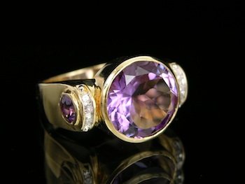 Appraisal: A Deco Style Amethyst and Diamond Ring k yellow gold