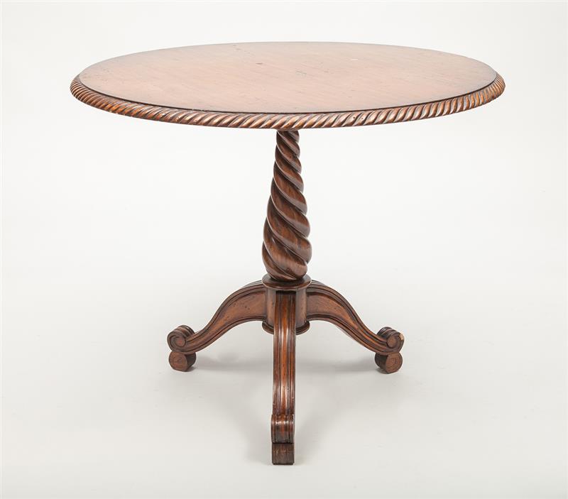 Appraisal: Continental Hardwood Tripod Table Modern x in diam Estimate -