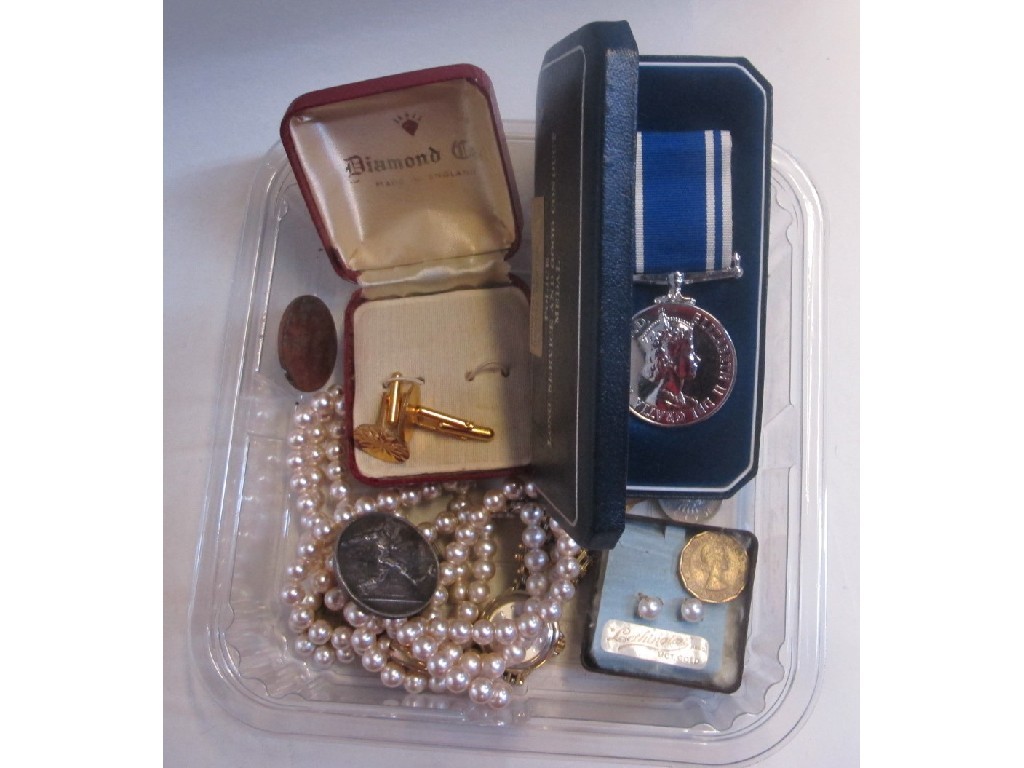 Appraisal: Box of costume jewellery coins and a Police medal