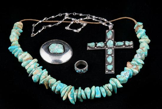 Appraisal: THREE PIECES SIGNED CARLOS DIAZ STERLING AND TURQUOISE JEWELRY AND