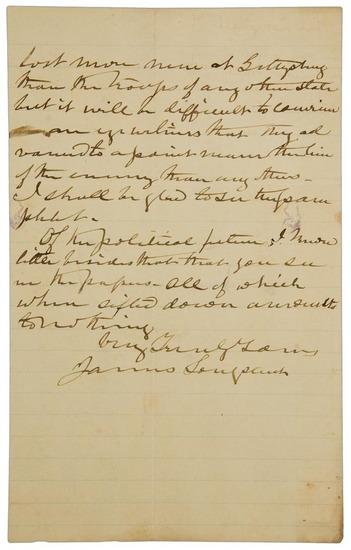 Appraisal: James LONGSTREET Autograph letter signed to Colonel W M Owen