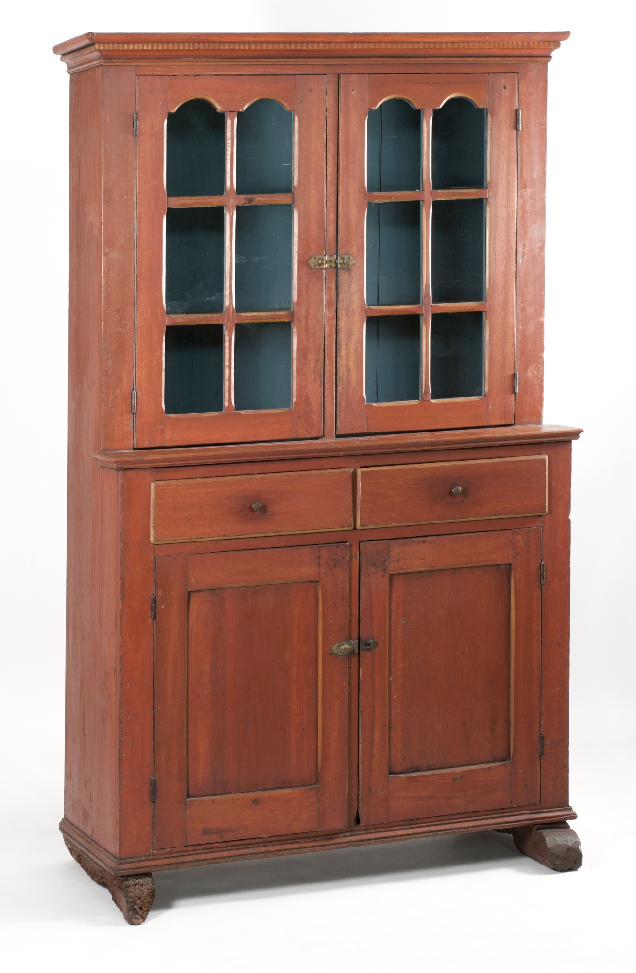 Appraisal: ANTIQUE AMERICAN STEP-BACK CUPBOARD Early th CenturyIn pine maple and