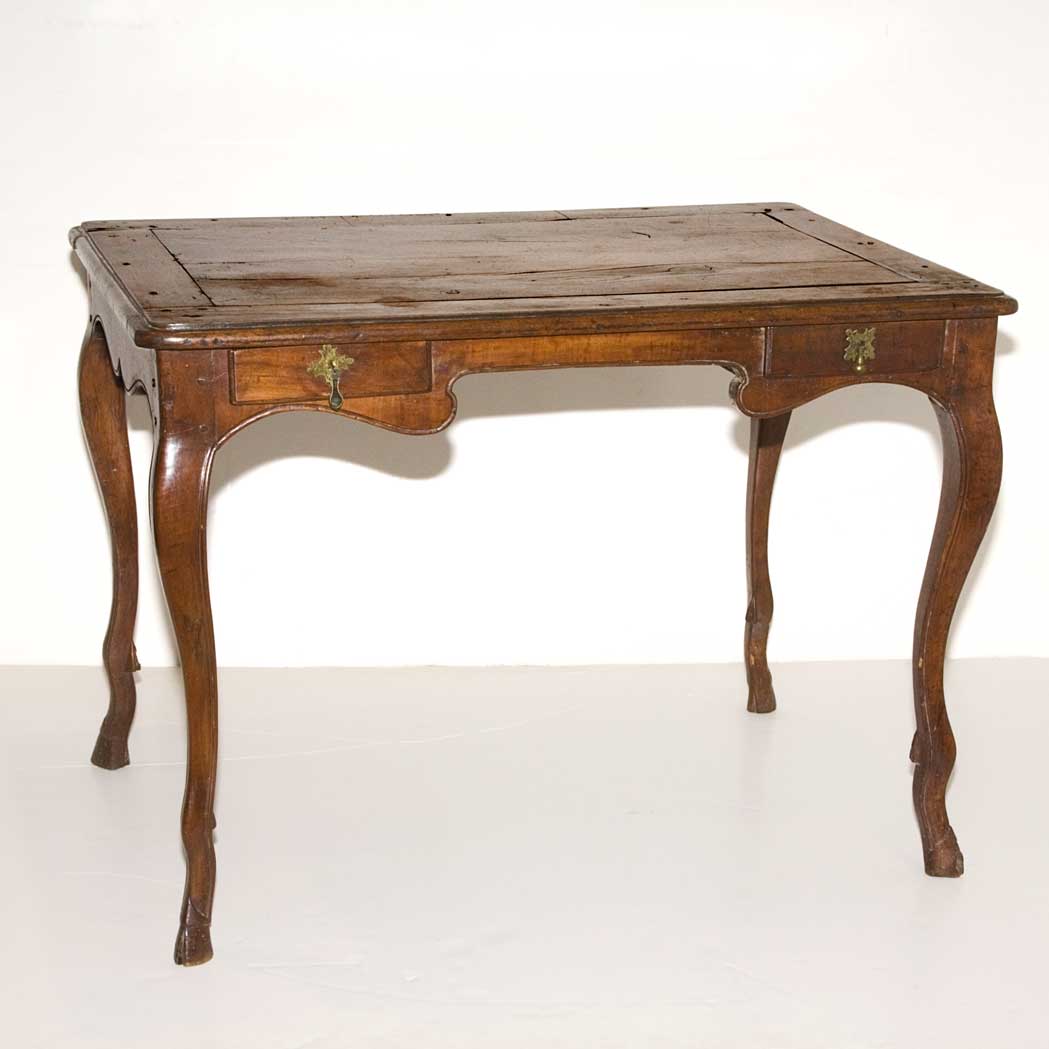 Appraisal: Continental Rococo Walnut Work Table Probably Italian mid th century