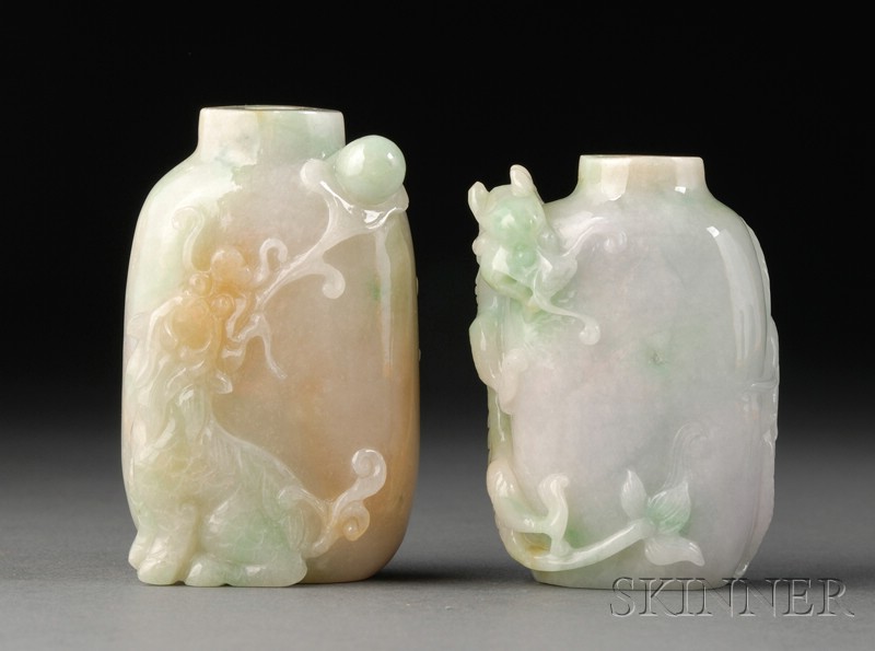 Appraisal: Two Jade Snuff Bottles pale lavender-gray with apple green markings