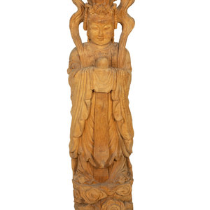 Appraisal: A Carved Wood Figure of Guanyin th Century Height x